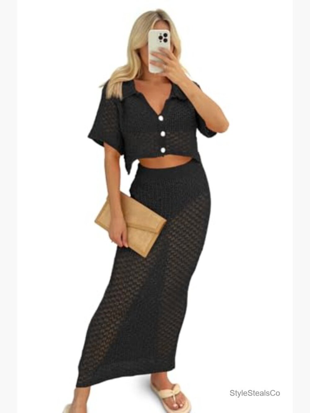 Crochet Beach Cover Up Set Knit Crop Top Bodycon Long Skirt 2 Piece - Picture 2 of 7